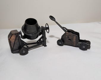 Vintage Die-Cast Metal Pencil Sharpener Set of 2 | Cement Mixer & Catapult | 1970s Desk Collectibles