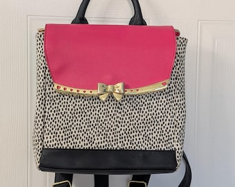 Betsey Johnson Pink Mini Backpack | Leopard & Polka Dot Flap Bag | Y2K Designer Purse | Cute Kawaii Backpack | Vintage Inspired Fashion