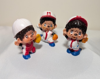 Vintage 1979 Sekiguchi Monchhichi Baseball Figures – Lot of 3 – Japan – Retro PVC Collectibles