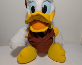 Vintage Disney Donald Duck Plush 11” Disneyland Beret & Tie