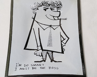 Cendrier en verre fumé des années 1960 | Vide-poches « I'm So Smart » de McBeth Cartoon