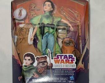 Star Wars - Poupée princesse Leia de 28 cm (11 po.) Forces of Destiny Endor Adventure Set avec guichet Ewok, jouet Disney Star Wars