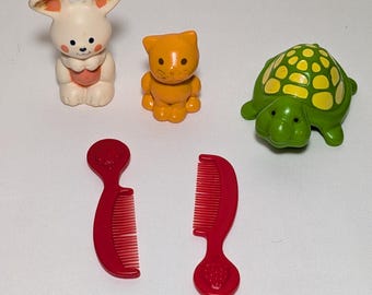 Vintage 1980s Toy Lot: Strawberry Shortcake Pets My Little Pony Twinkles Cat with Original Combs | Kenner Hasbro 80s Toy