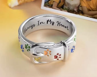 Trending dog paw collar colorful ring sz9 Plated silver Always in my Heart Coworker favor Valentine gift