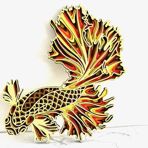 Koi fish picture handcrafted Wooden Wall art | Gift idea | Unique home decor Gold fish Betta fish