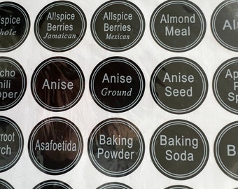 340 Minimalist spice label set | black round spice labels