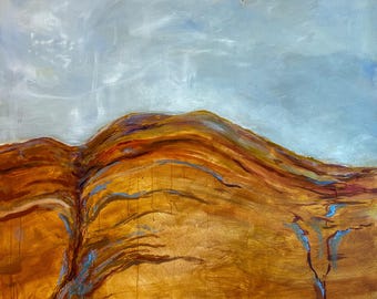 UNFRAMED Sedona Sunset Vista - Abstract Desert Landscape Painting with Earthy Red and Gold Hues; Warm Abstract Landscape Painting. Southwest