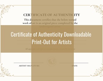 Artwork Certificate of Authenticity - Printable Resource for Artists
