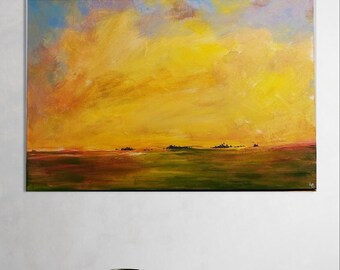 Apricity. Abstract Landscape painting. warm Bright colorful wall art.