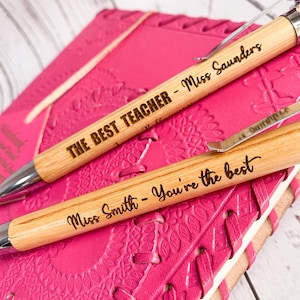 Personalised Teacher Pen - Engraved Bamboo Pen - Personalised Teacher Gift - Engraved Pen and Velvet Pouch - Personalised End Of Year Gift