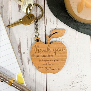 Personalised Teacher Apple Keyring - Teacher End of Term Gift - Laser Engraved Keyring- Teacher Present - Teacher Class Thank You Gift