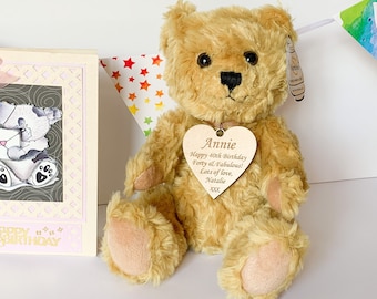 Personalised Birthday Teddy Bear, Mumbles Traditional Jointed Teddy Bear, 1st 40th 50th 60th 70th 80th Birthday Teddy Bear, Custom Bear