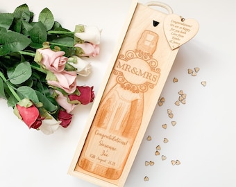 Personalised Wedding Champagne Box, Personalised Unique Wine Box, Bride Groom Wedding Gift, Laser Engraved Present, Unusual Newlyweds Gift