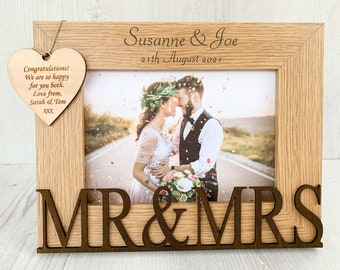 Personalised Wedding Photo Frame, Laser Engraved Wedding Gift, Unique Mr & Mrs Gift, Bride And Groom Unusual Gift, Wedding Anniversary Frame