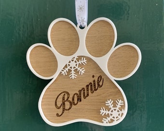 Personalised Christmas Pet Decoration, Christmas Hanging Tree Pet Bauble, Custom Dog Name Bauble, Laser Engraved Pet Dog Gift, Pet Memorial