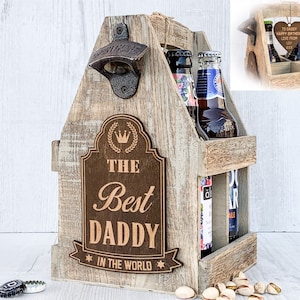 Personalised Daddy Beer Bottle Carrier, Engraved Wooden Beer Caddy Holder, Best Daddy In The World, Dad Birthday Present Gift, Beer Crate