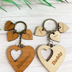 Personalised Daddy Keyring Laser Engraved Keyring Daddy, Children Keyring Wood Heart Keyring Silver/Bronze Chain Mummy Keyring image 10