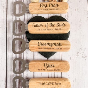 Personalised Wedding Favours Gifts for Groomsman Father of Bride Bottle Opener 