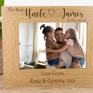 Marco de fotos personalizado para tío Oak, marco para el mejor tío grabado con láser, regalo de cumpleaños para tío, te extraño, marco de corazón para tío personalizado
