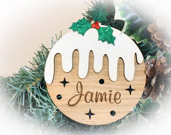 Personalised Christmas Bauble | Family Christmas Gift | Wooden Bauble | Christmas Tree Decoration Christmas Pudding Bauble | Xmas Decoration