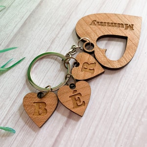 Personalised Daddy Keyring Laser Engraved Keyring Daddy, Children Keyring Wood Heart Keyring Silver/Bronze Chain Mummy Keyring image 6