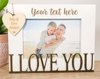 Personalised I Love You White Photo Frame, Laser Engraved Anniversary Frame, Unique Boyfriend Girlfriend Gift, Unusual Husband Wife Gift