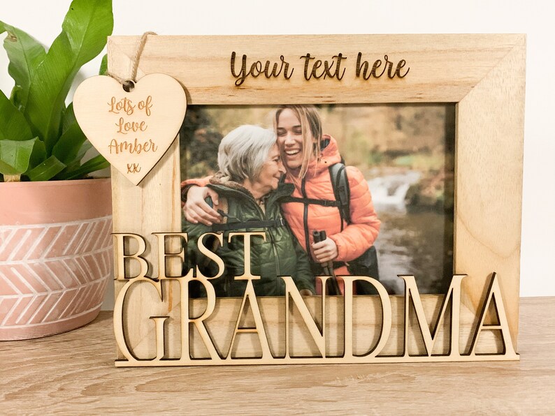 Personalised Grandma Natural Wood Frame, Laser Engraved Granny Photo Frame, Miss You Birthday Gift, Get Well Gran, Nanny Unusual Present image 1