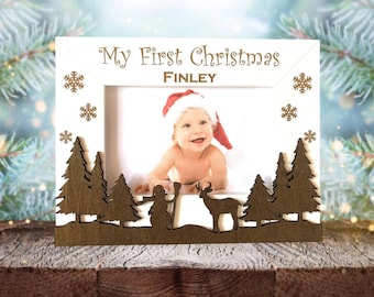 My First Christmas Photo Frame | Personalised 1st Christmas Photo Frame | New Baby Engraved Xmas Present | Grandchild Baby Photo Frame Gift