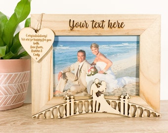 Personalised Wedding Natural Wood Photo Frame, Laser Engraved Wedding Photo Frame, Unique Mr & Mrs Wedding Gift, Wedding Anniversary Frame