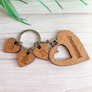 Personalised Daddy Keyring Laser Engraved Keyring Daddy, Children Keyring Wood Heart Keyring Silver/Bronze Chain Mummy Keyring image 7