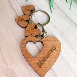 Personalised Daddy Keyring Laser Engraved Keyring Daddy, Children Keyring Wood Heart Keyring Silver/Bronze Chain Mummy Keyring Mummy - Silver Chain