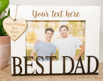 Personalised Dad White Photo Frame, Laser Engraved Father's Day Gift, Miss You Dad, Get Well Soon Dad, Best Dad Birthday Present Gift