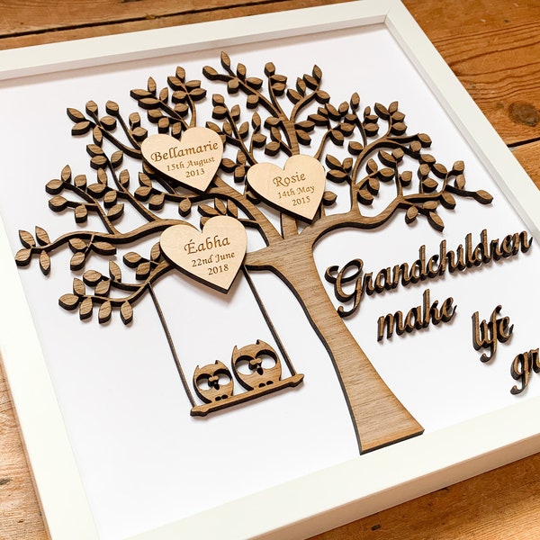 Personalised Grandchildren Family Tree Frame, Custom Granny Frame, Custom Grandad Gift, Laser Engraved Wooden Frame, Grandparent Frame Gift