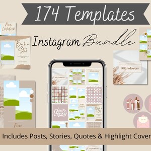 174 Minimal Instagram Branding Kit, Highlight Covers, Social Media Bundle, Boho, Instagram Posts, Stories, Aesthetic Instagram.