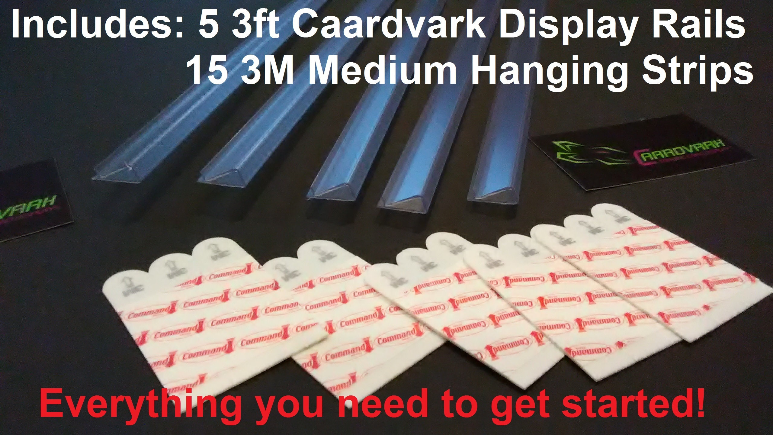 Card Display Railing Trading Card Display Wall QTY 5 3 Foot Rails + QTY 15 Mounting Strips ...