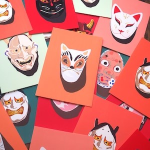 Masques japonais Tirage d'Art Cartes A5 cartonnées