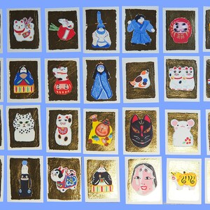 Cartes masques et jouets japonais dorées à la main à offrir image 2