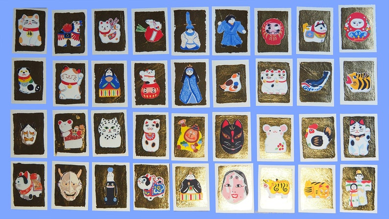 Cartes masques et jouets japonais dorées à la main à offrir image 2