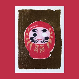Carte Daruma dorée à la main à offrir