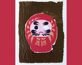 Carte Daruma dorée à la main à offrir