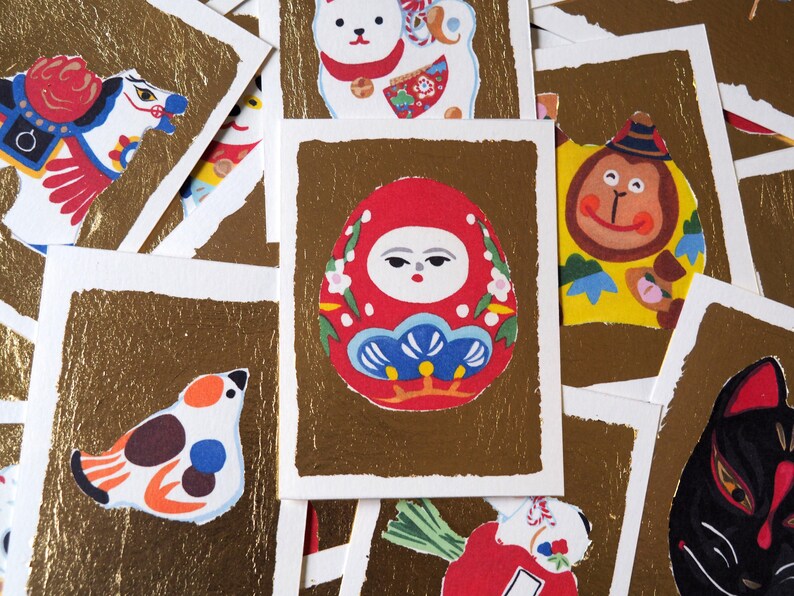 Cartes masques et jouets japonais dorées à la main à offrir image 3