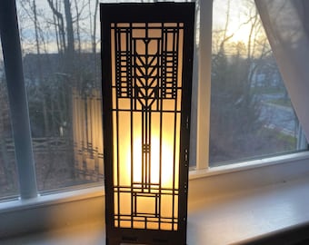 Just Wright Wood Table Lamp, Light Box - Laser-Cut, Prairie Style, Frank Lloyd Wight inspired hand made to order