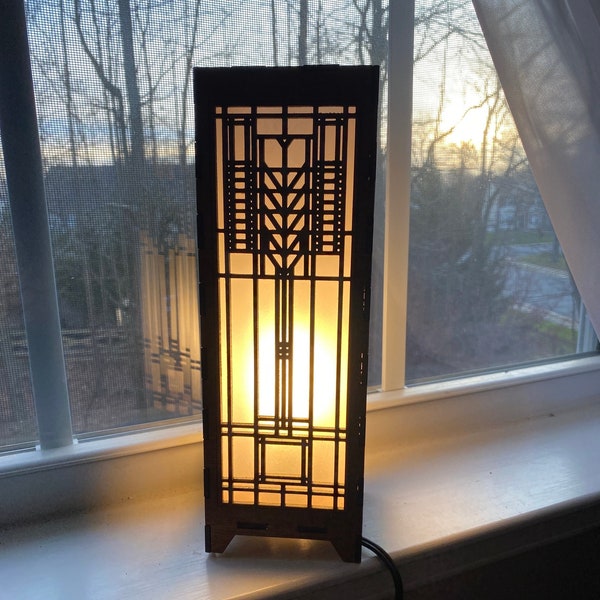 Just Wright Wood Table Lamp, Light Box - Laser-Cut, Prairie Style, Frank Lloyd Wight inspired hand made to order