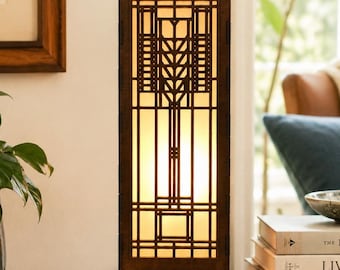 Luminária de destaque Just Wright, 35,5 cm | Artesanal, luminária de coluna em madeira | Estilo Prairie, decoração inspirada em Frank Lloyd Wright | Iluminação ambiente moderna