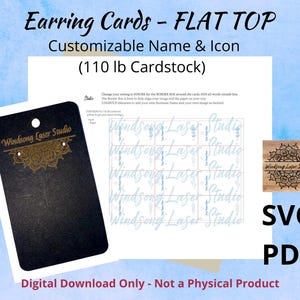 Fichier numérique : cartes de boucles d'oreilles - Flat Top - Nom et icône-SVG, fichier de coupe pdf, testé avec Glowforge-Pas de produit physique-images incluses-LIRE LES INFOS
