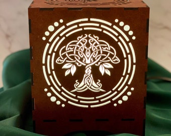 Celtic Knot Tree of Life Light Box, 6 x 6, Table, Meditation, Mandala Lamp, Yoga - Laser-Cut, Wood, hand made to order