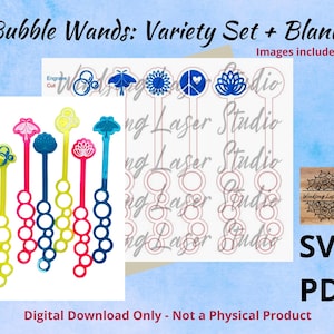 デジタル ファイル: バブル ワンド バラエティ セットとブランク - SVG、pdf カット ファイル、Glowforge テスト済み - 物理的な製品なし - 画像は含まれていません - 詳細を読む