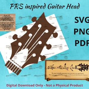 Digitaal bestand: PRS Guitar Head Wall Hanging, ingelijst paneel, SVG, pdf, png, gesneden bestand, getest door Glowforge
