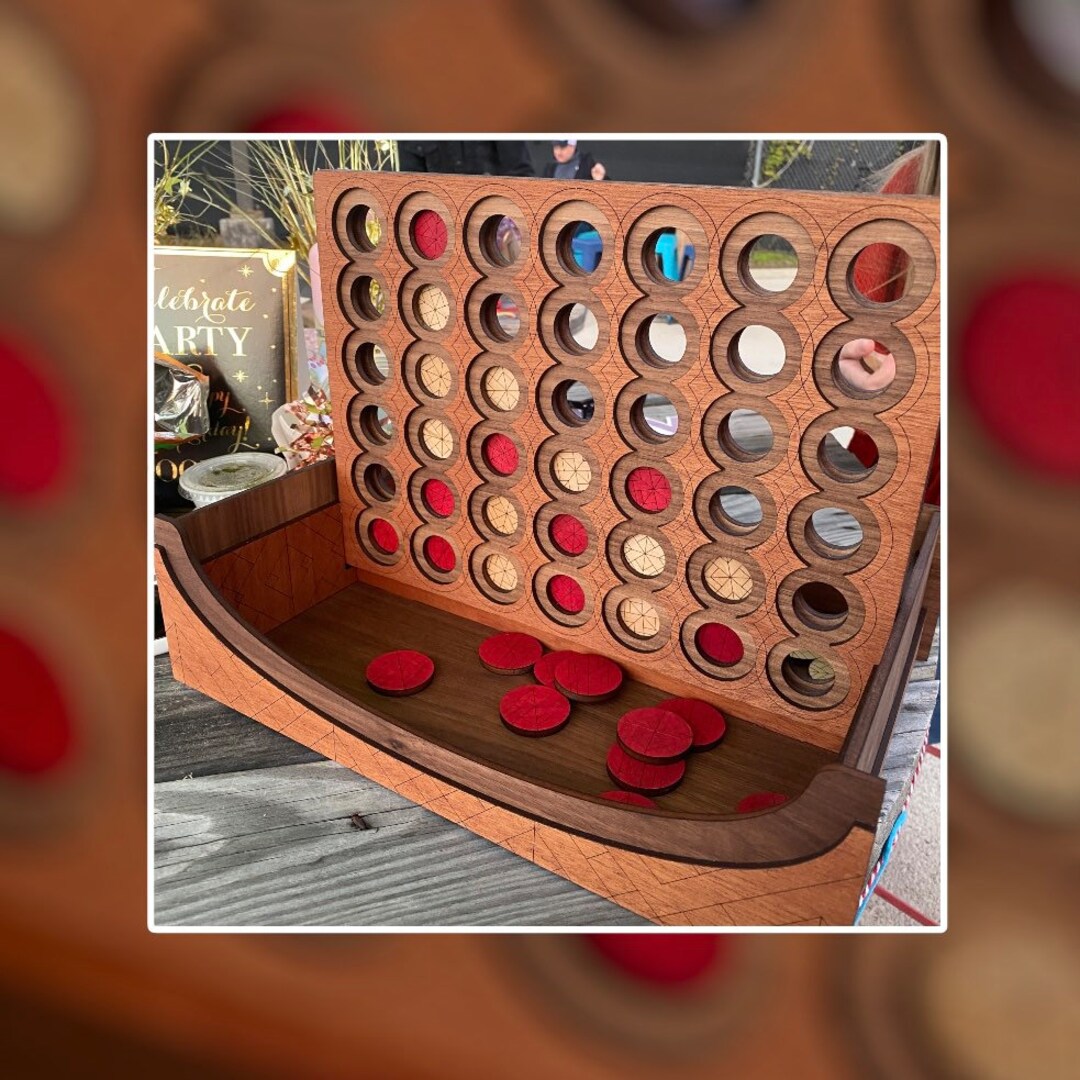 4inarow Wood Game, Box Included for Easy Storage, Handmade, Family