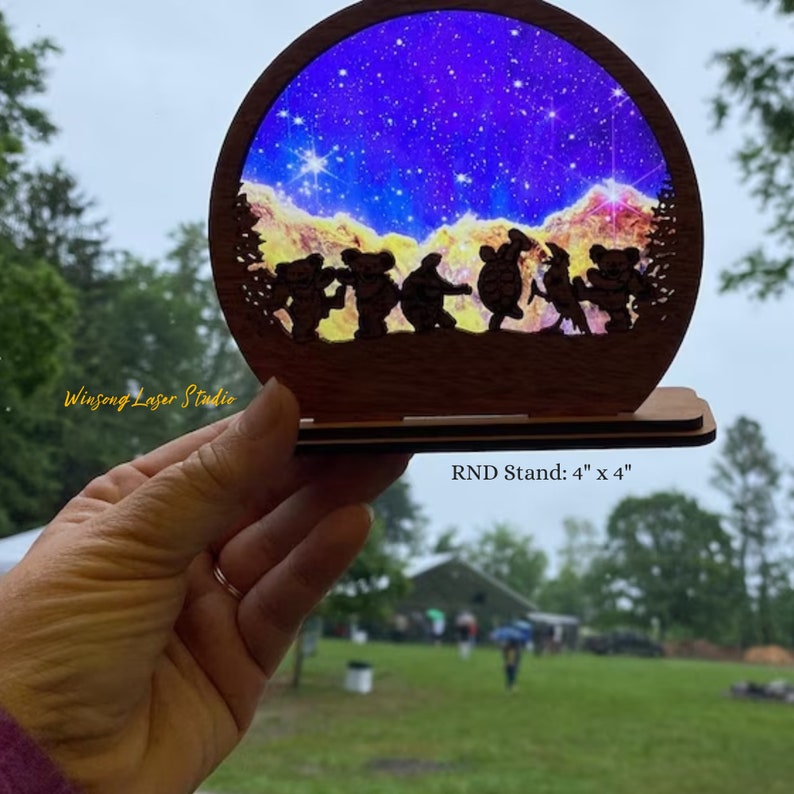 Grateful Dead Inspired Wood & Stained Glass Style Suncatcher Shelf Sitter Cosmic Galaxy, Starry Night, Sunrise/Set Handmade to order image 2